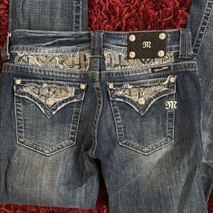 Miss Me Blue Skinny Jeans with Vintage Distressing 30 x 33 inseam